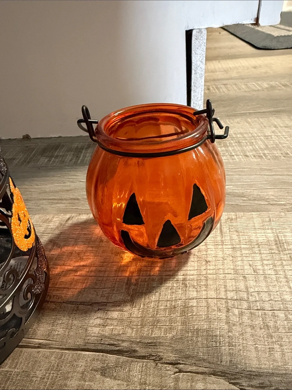 Decorative Halloween Pumpkin Candle Holder Set - Orange and Black